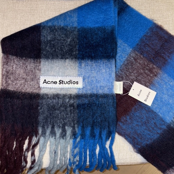 Acne Studios Mohair Check Scarf Blue Black White NWT NEW - Picture 1 of 3